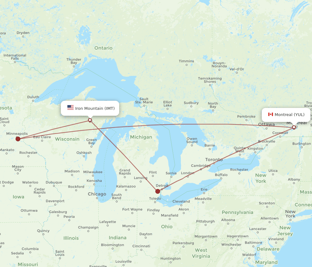 IMT-YUL flight routes