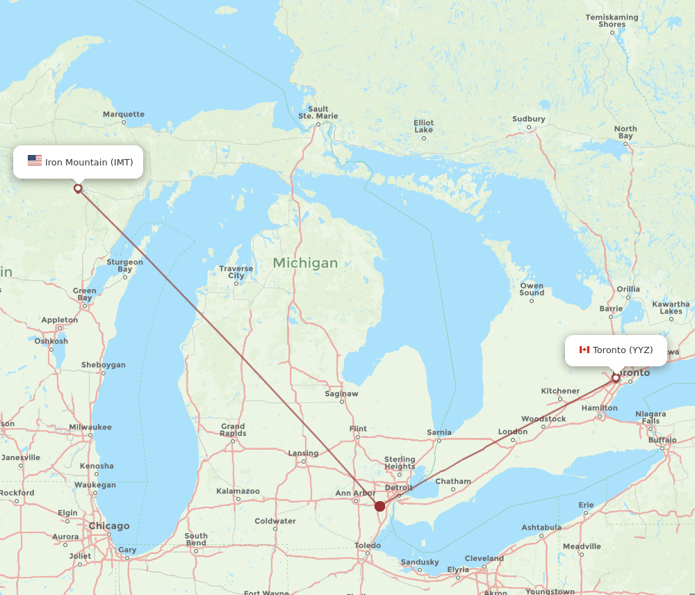 IMT to YYZ flights and routes map