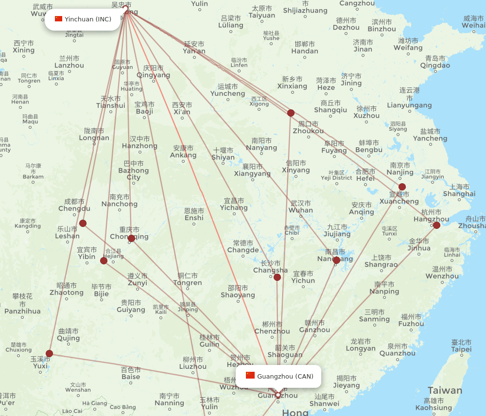 INC to CAN flights and routes map