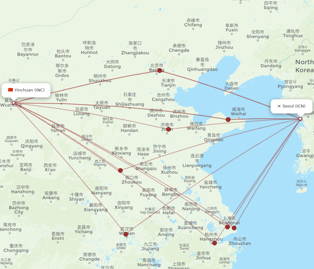 INC-ICN flight routes