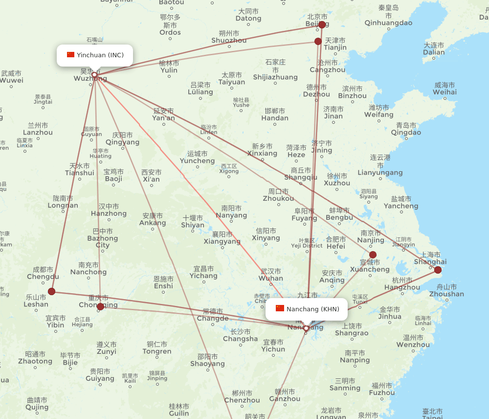 INC-KHN flight routes