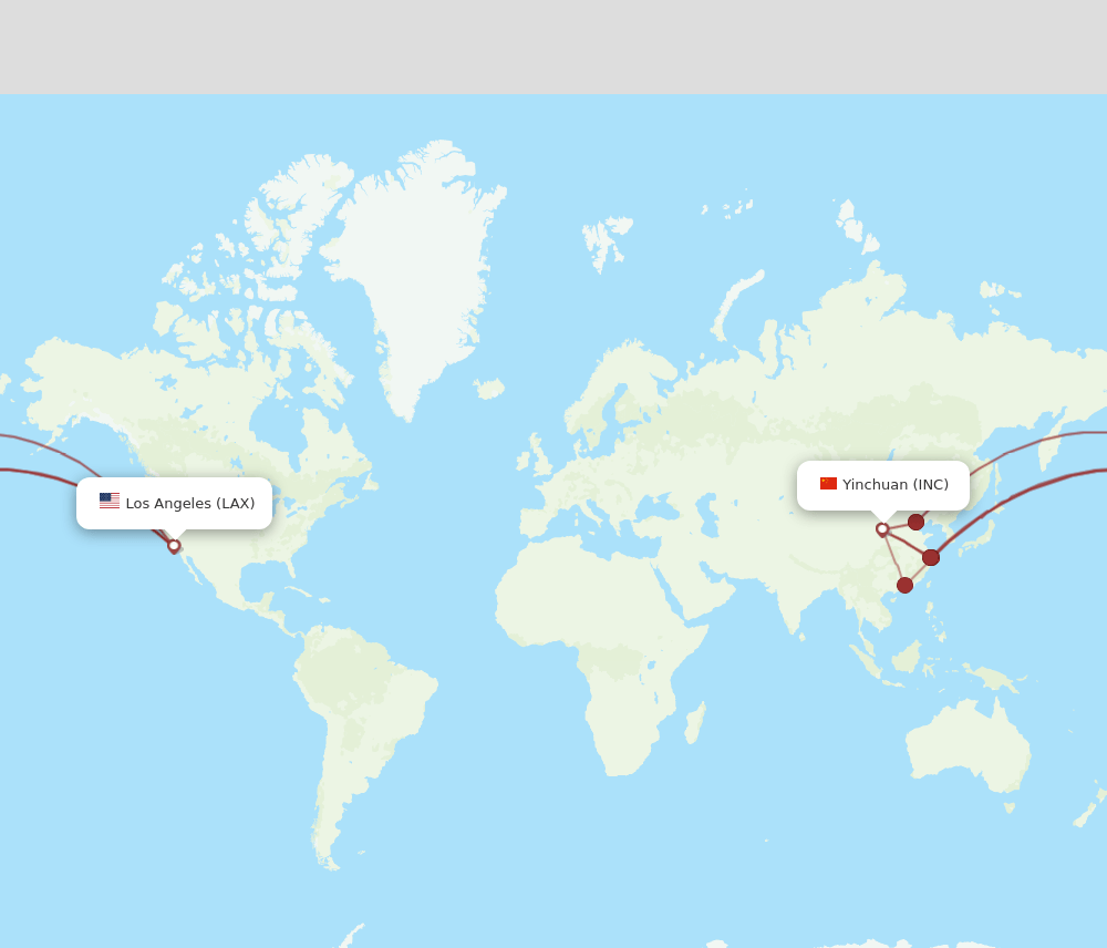 LAX to INC flights and routes map