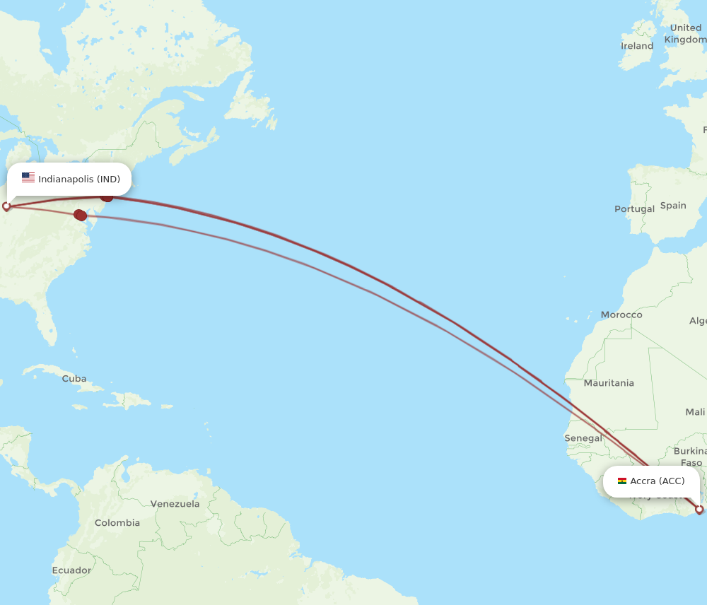 IND to ACC flights and routes map