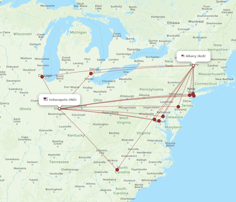 IND-ALB flight routes