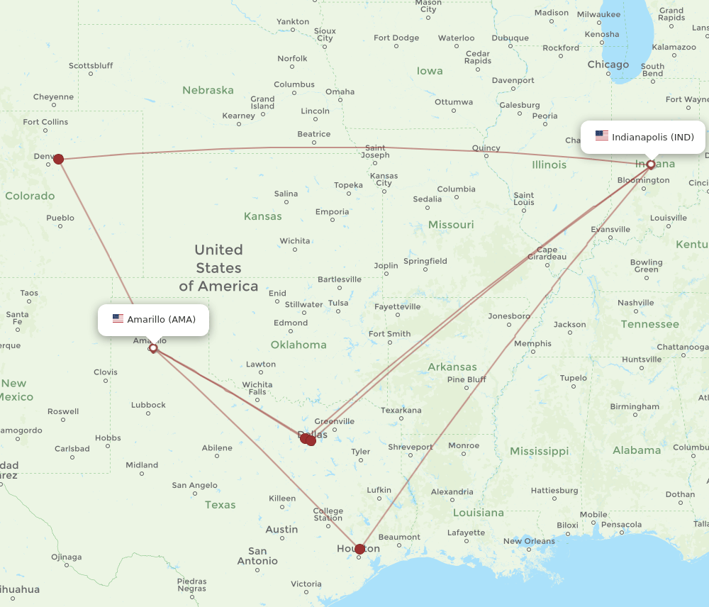 IND-AMA flight routes