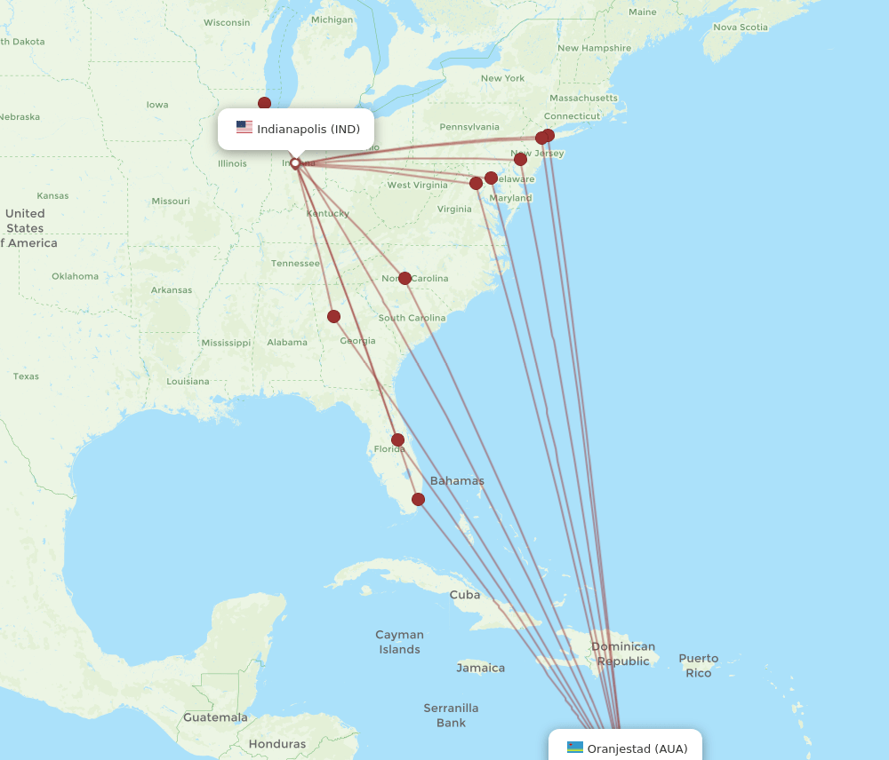 IND-AUA flight routes