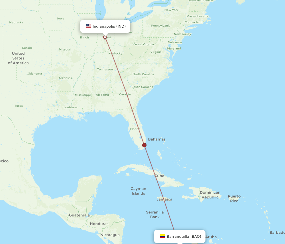 IND to BAQ flights and routes map