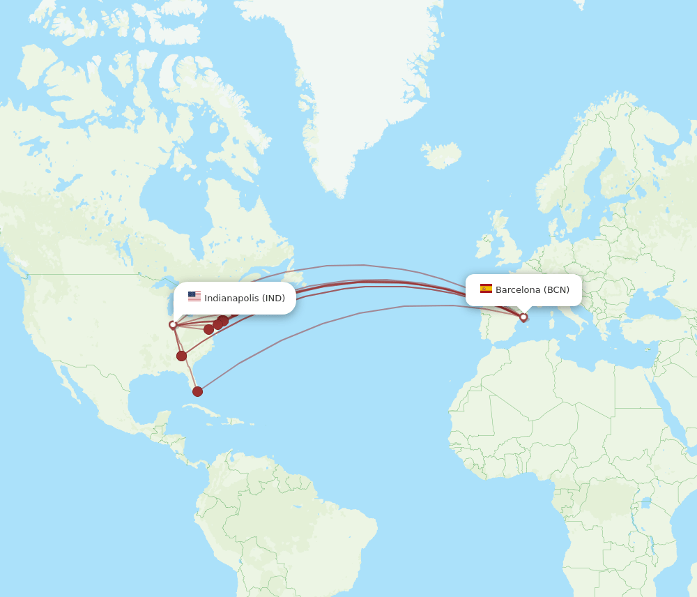 IND-BCN flight routes