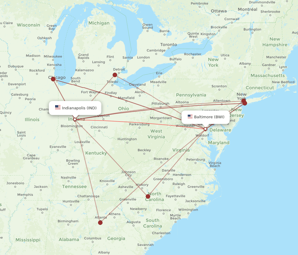 IND-BWI flight routes