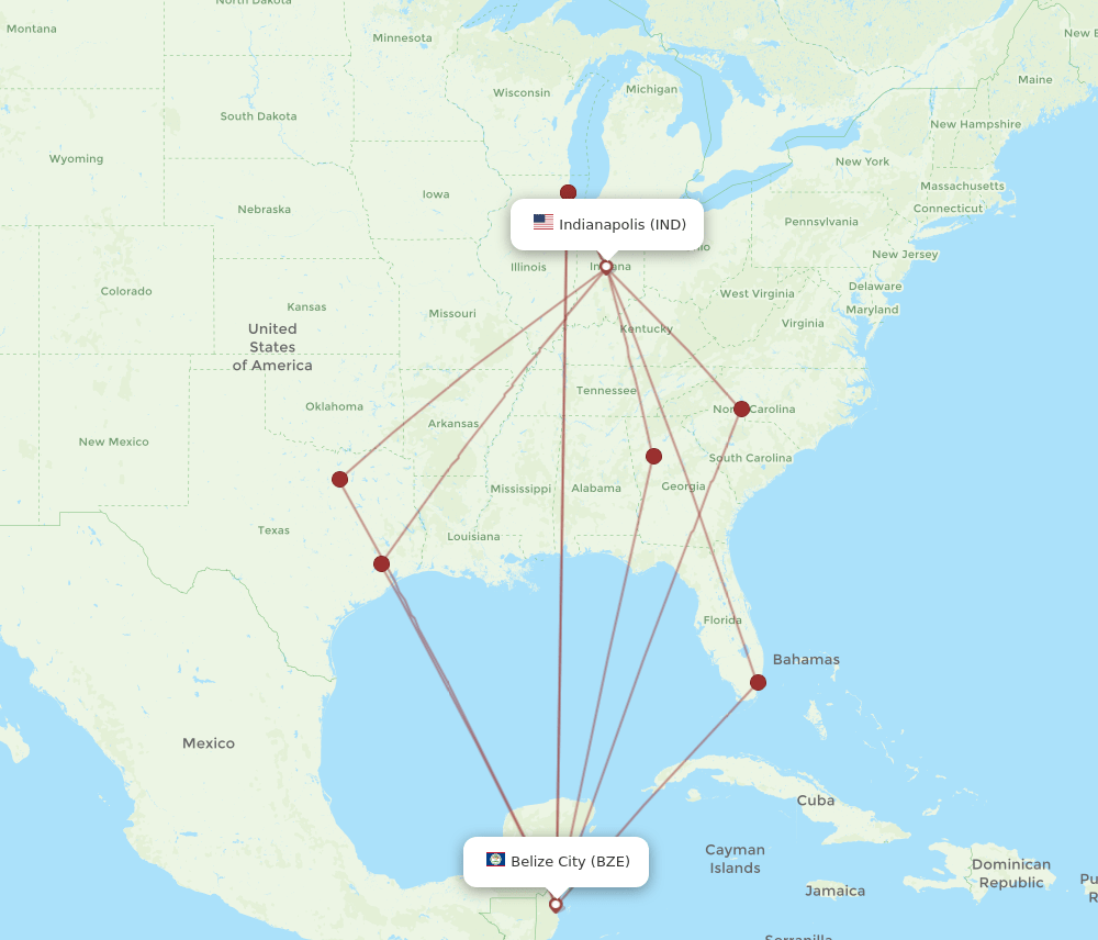 IND-BZE flight routes