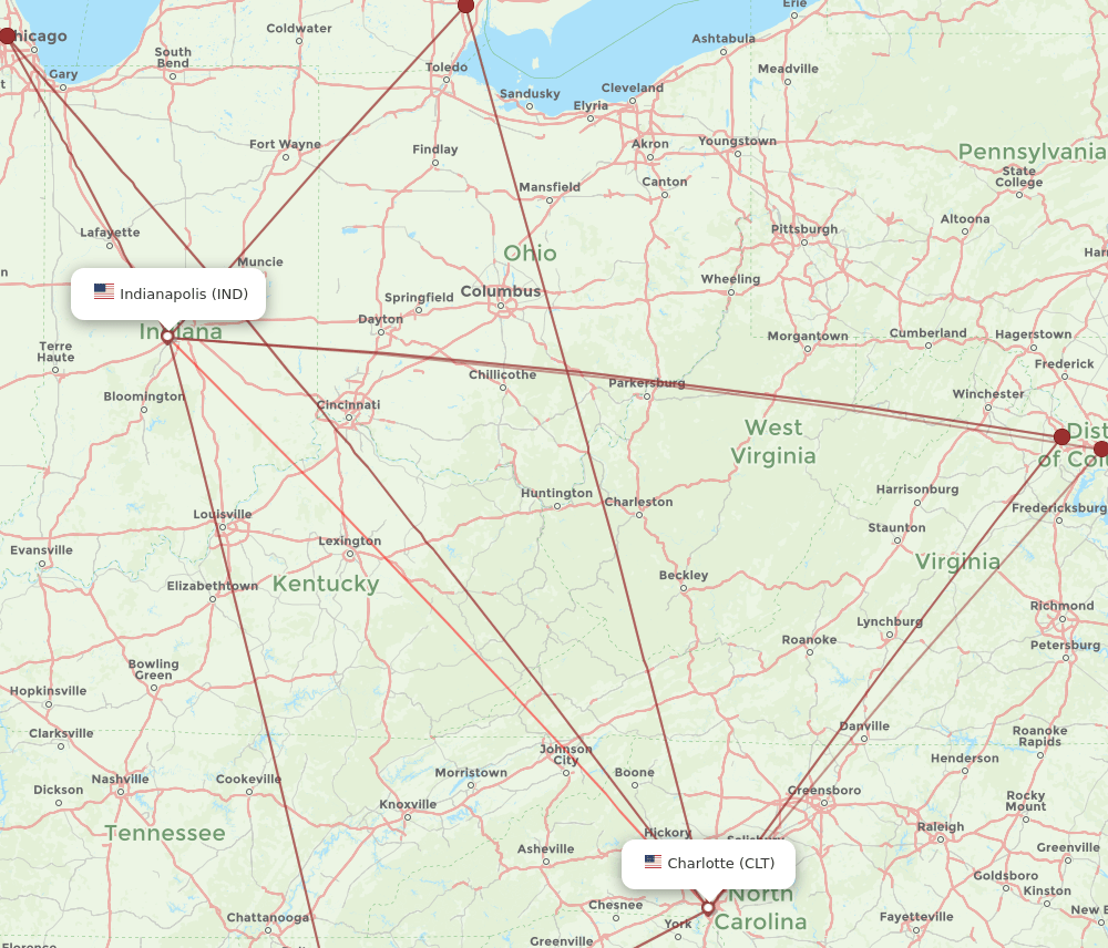 IND-CLT flight routes