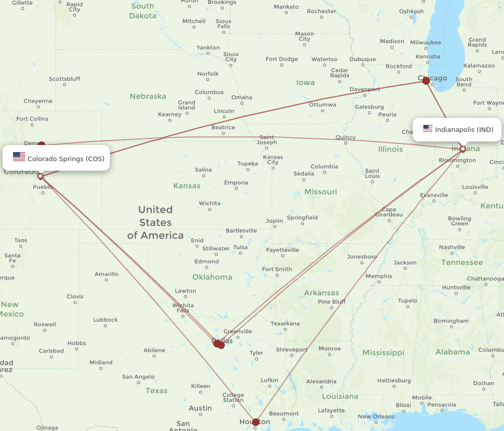 IND to COS flights and routes map