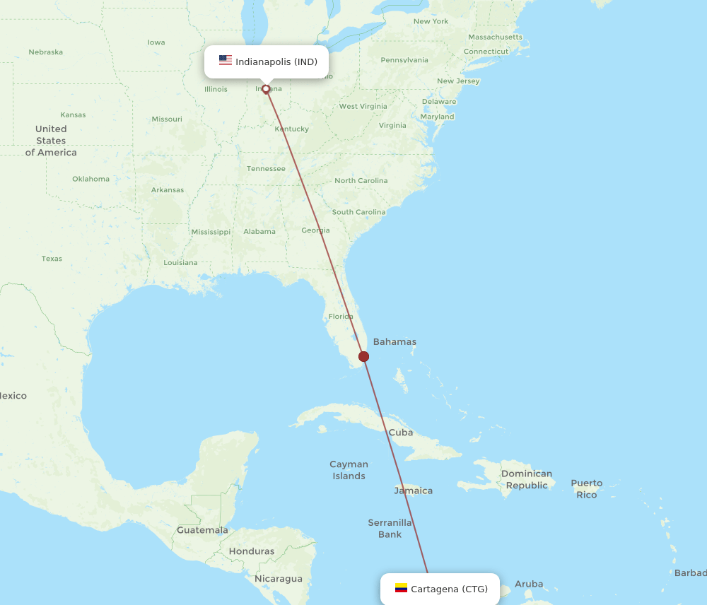 IND to CTG flights and routes map