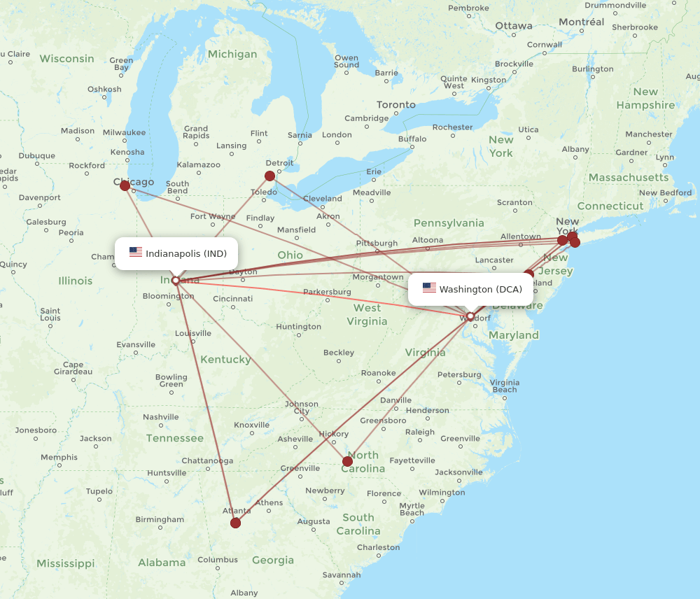 IND-DCA flight routes