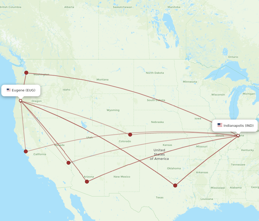 IND to EUG flights and routes map