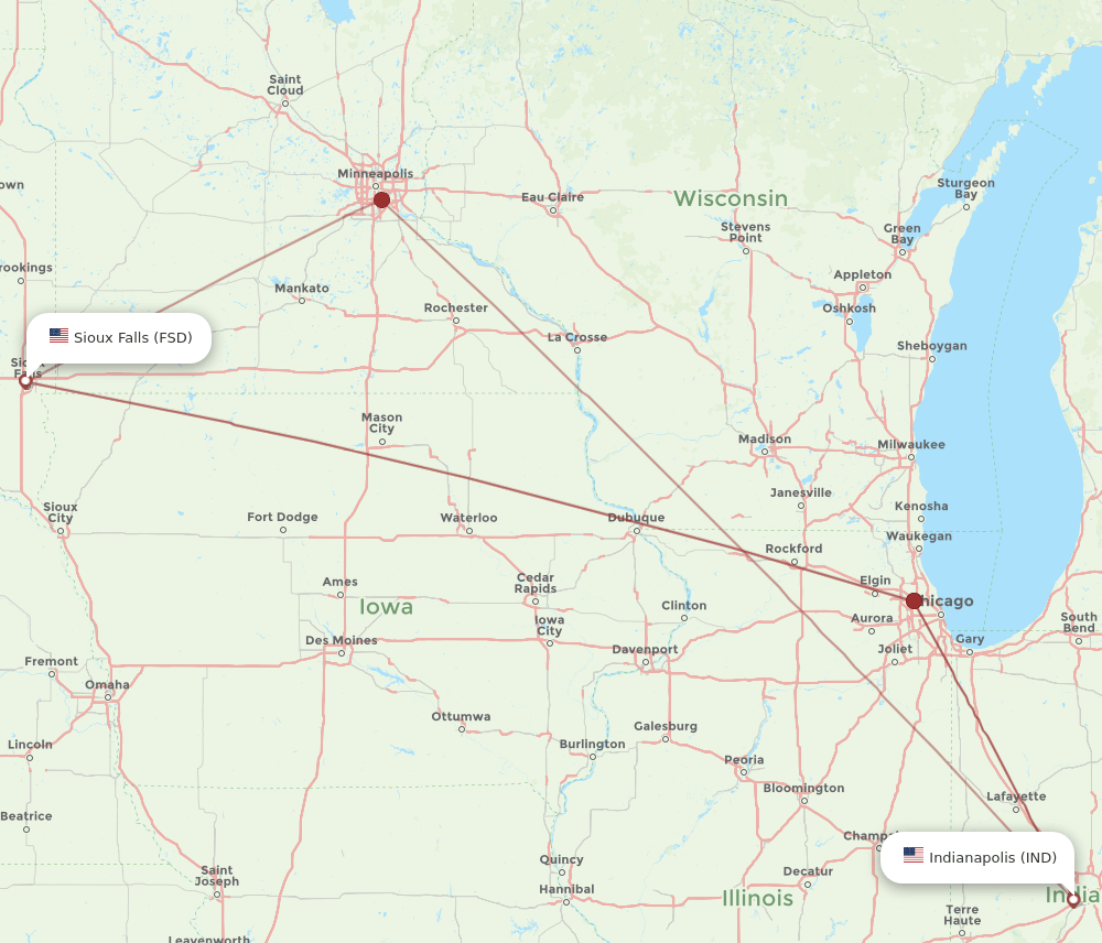 IND to FSD flights and routes map