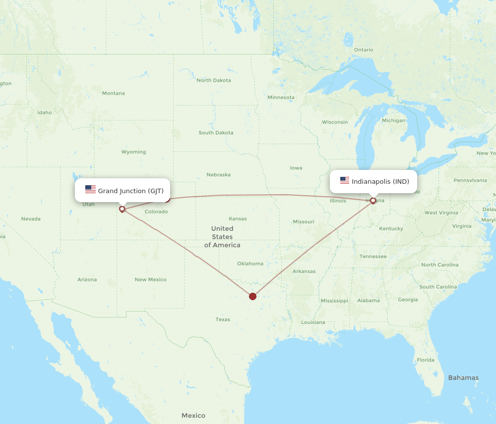 IND to GJT flights and routes map