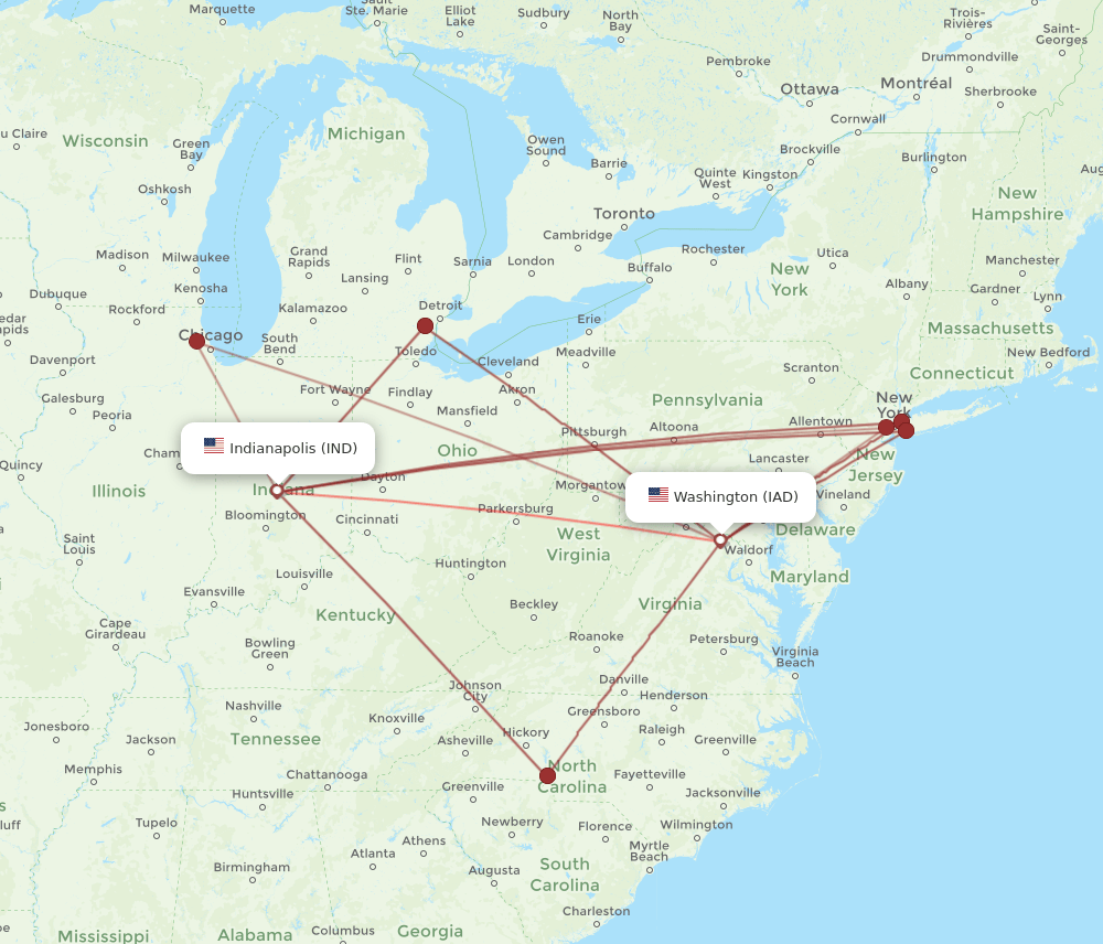 IND-IAD flight routes