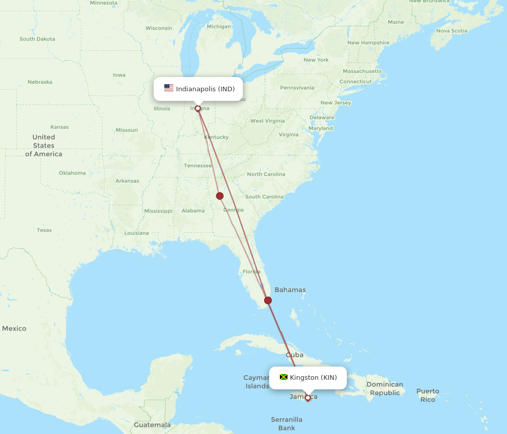 IND to KIN flights and routes map