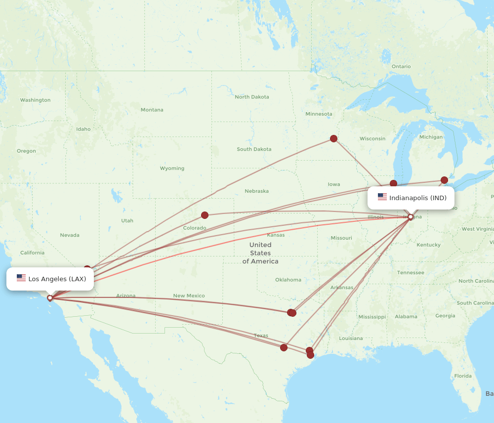 IND-LAX flight routes
