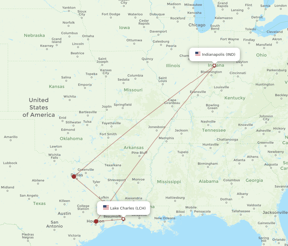 IND-LCH flight routes