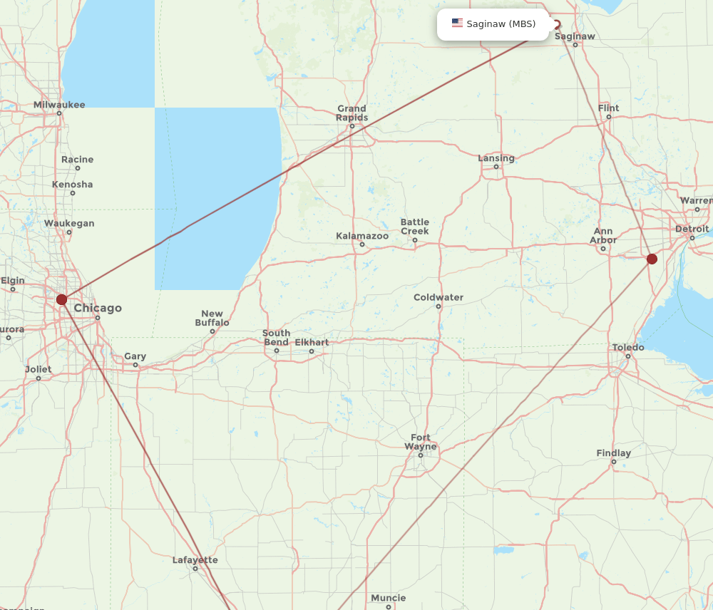 IND to MBS flights and routes map