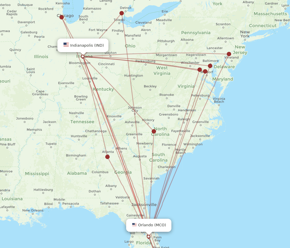 IND-MCO flight routes