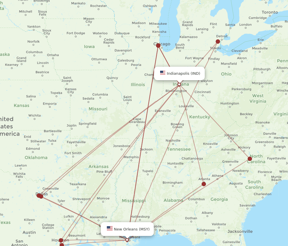 IND-MSY flight routes