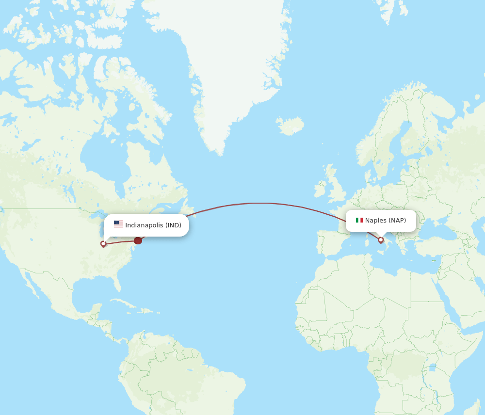 IND to NAP flights and routes map