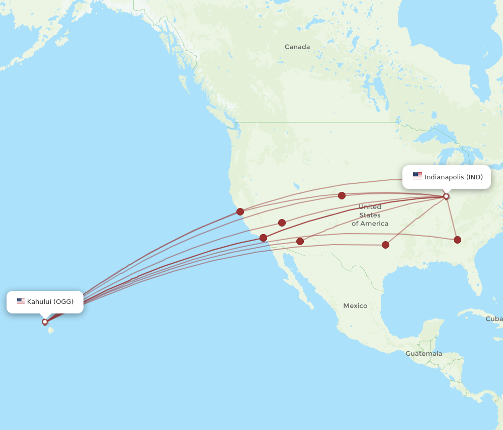 IND to OGG flights and routes map