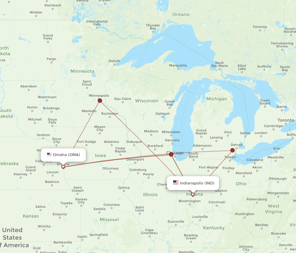 IND-OMA flight routes