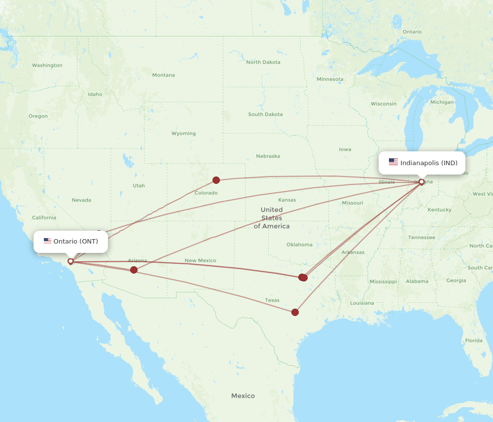 IND-ONT flight routes