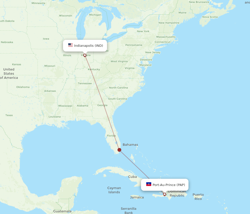 Indianapolis - Port-au-Prince route map and flight paths