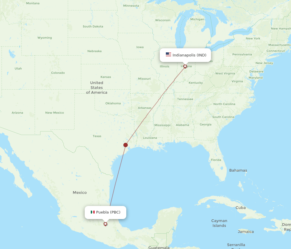 IND to PBC flights and routes map