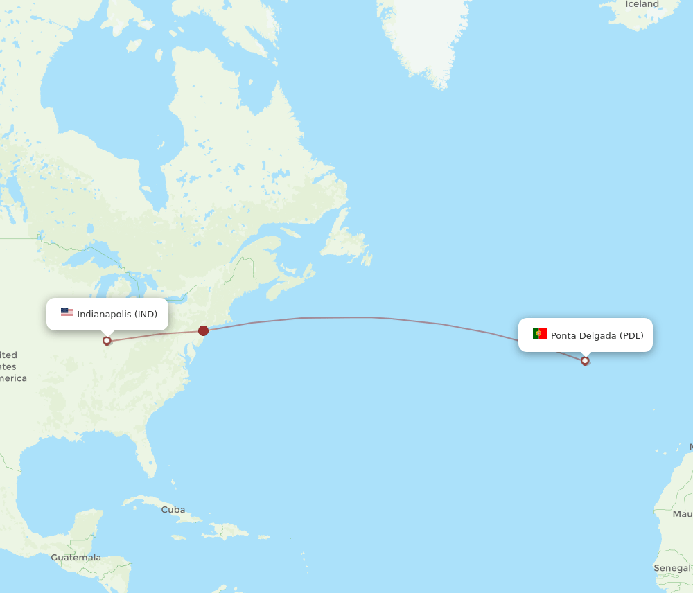 Ponta Delgada (Azores) - Indianapolis route map and flight paths