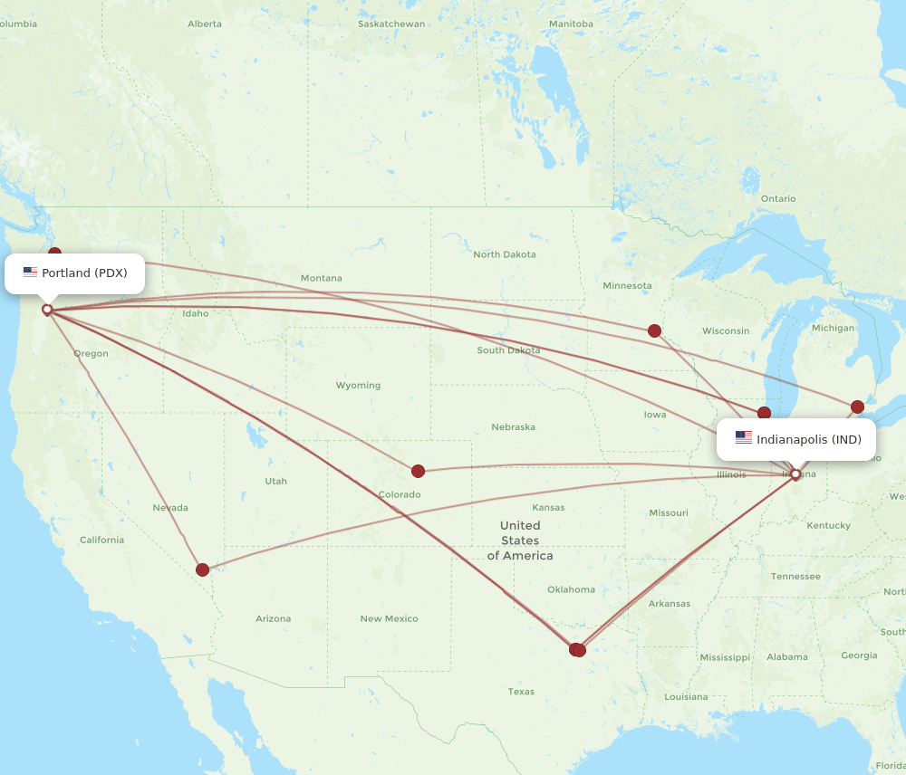 IND-PDX flight routes