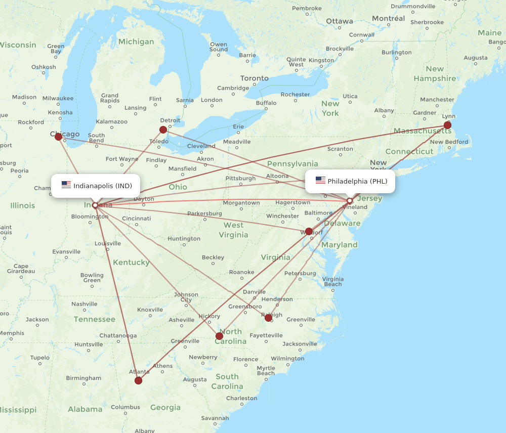 IND-PHL flight routes