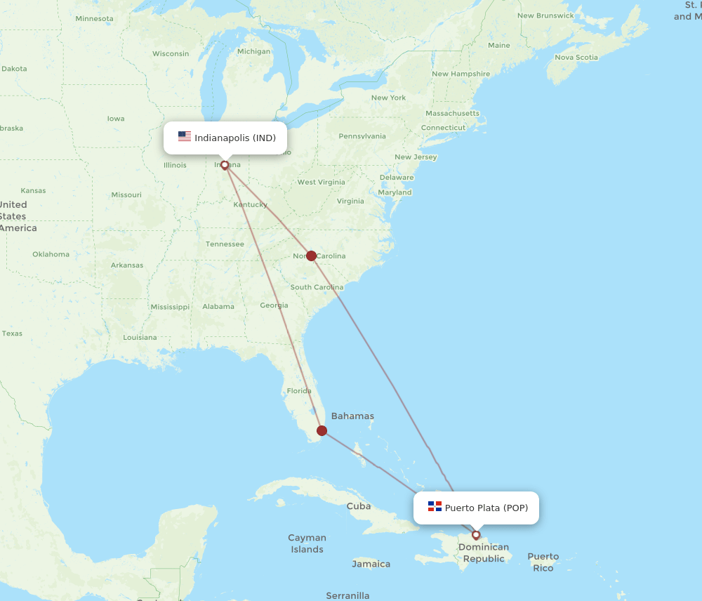 IND-POP flight routes