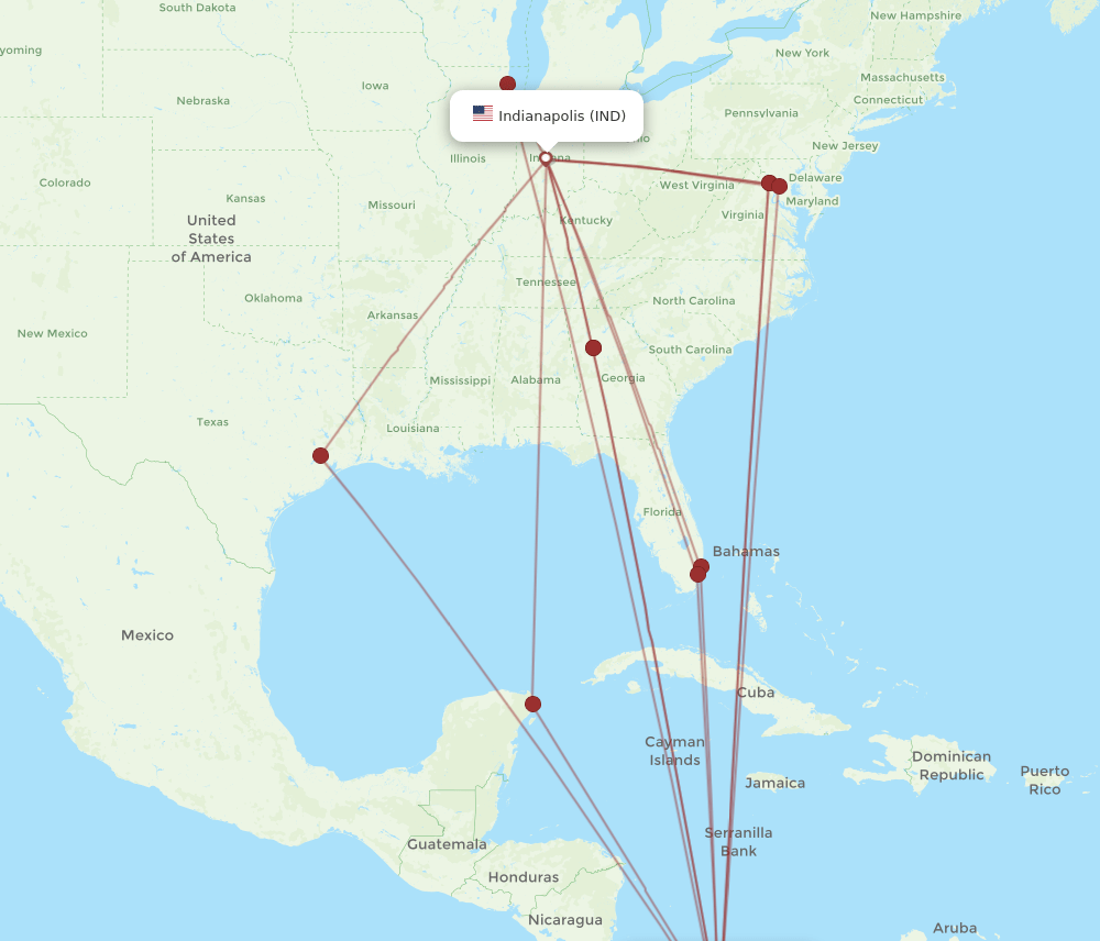IND-PTY flight routes