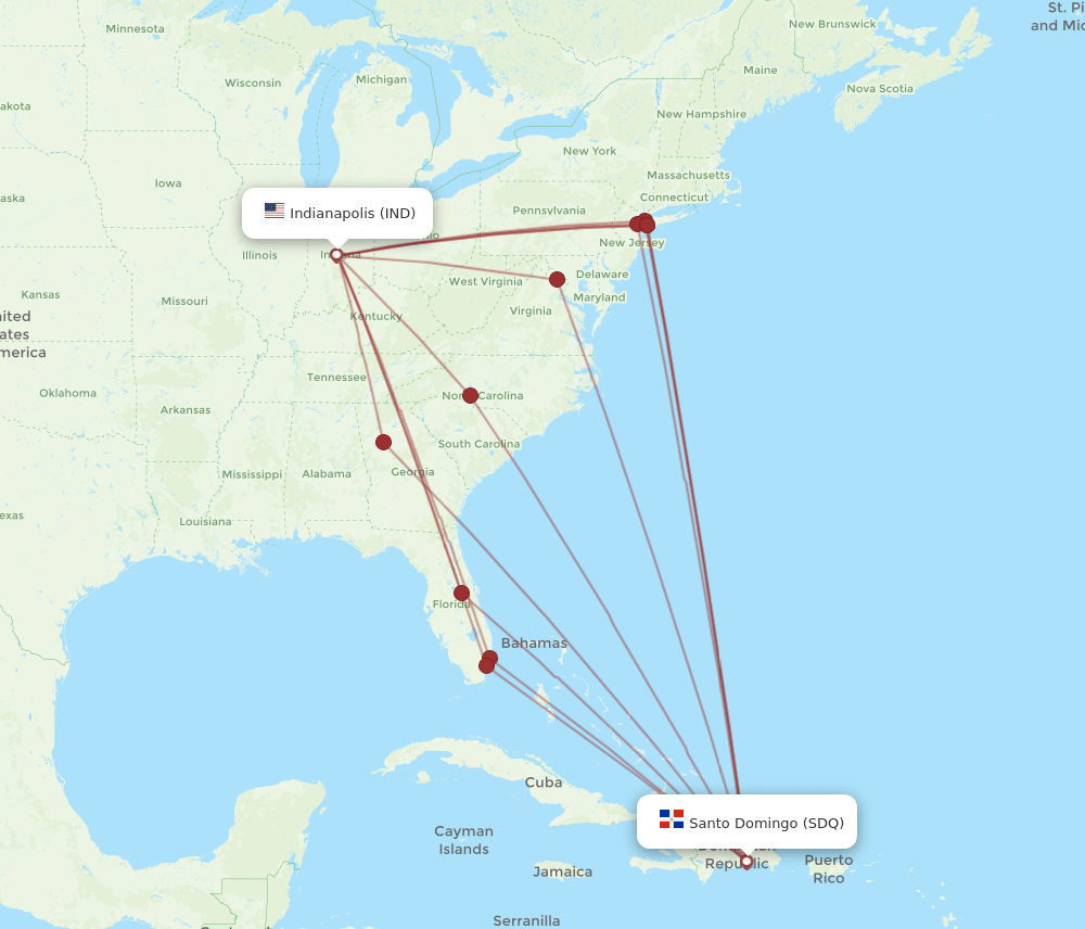 IND-SDQ flight routes