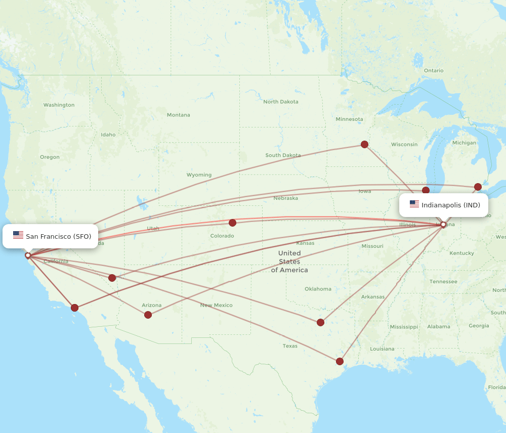 IND-SFO flight routes
