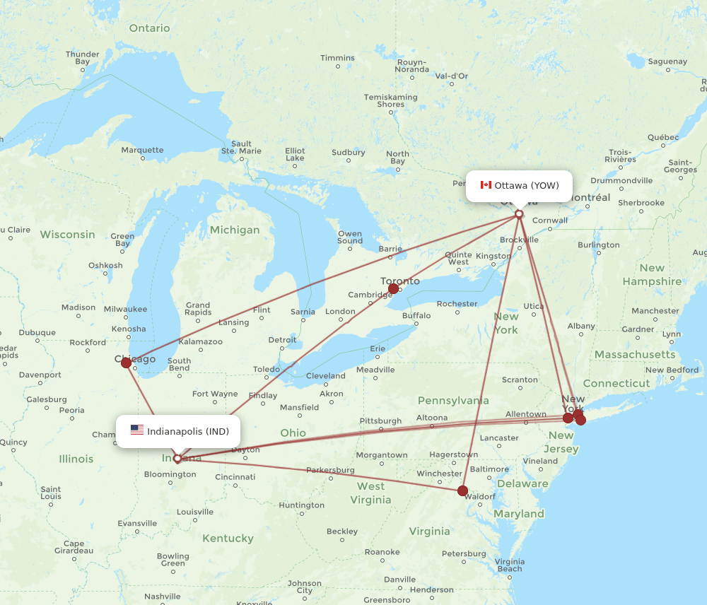 IND-YOW flight routes