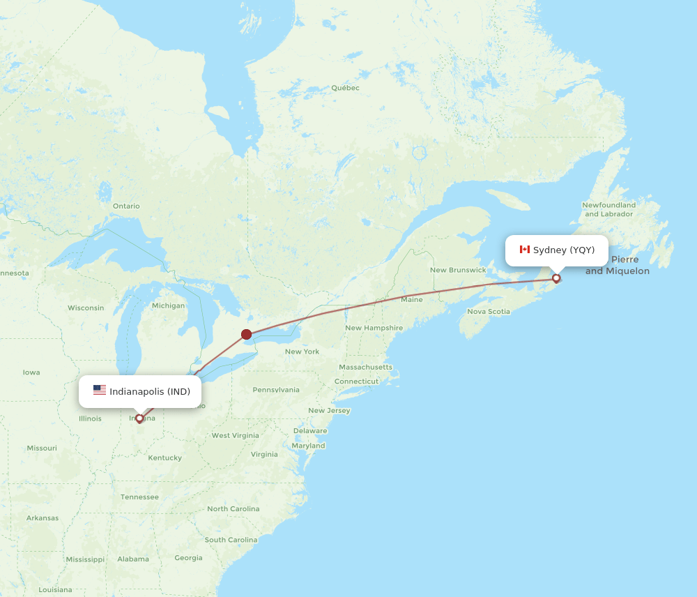 IND-YQY flight routes