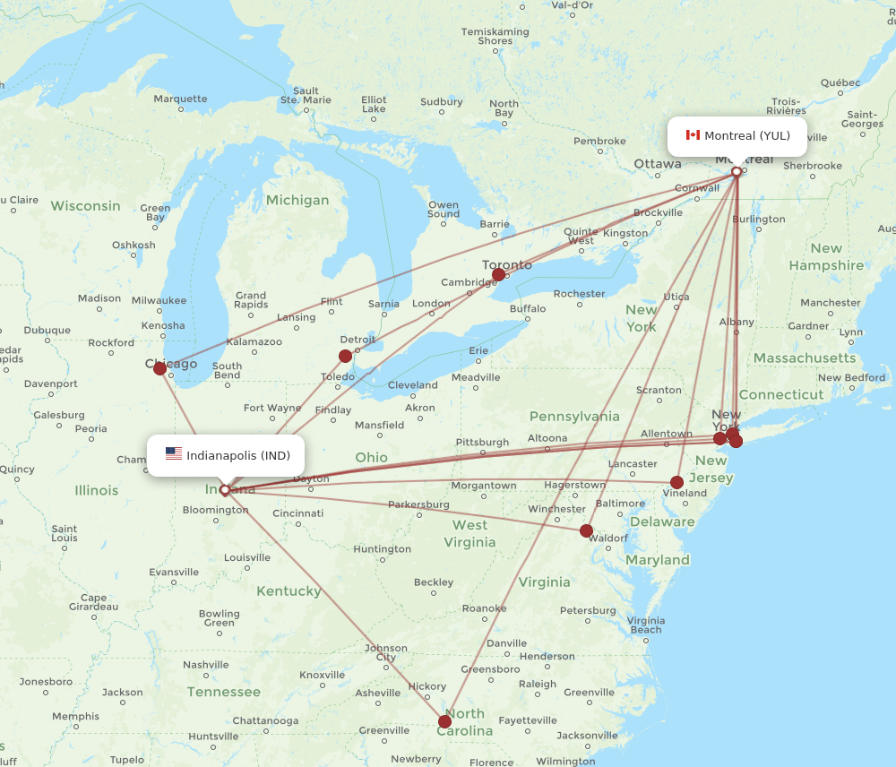 IND-YUL flight routes