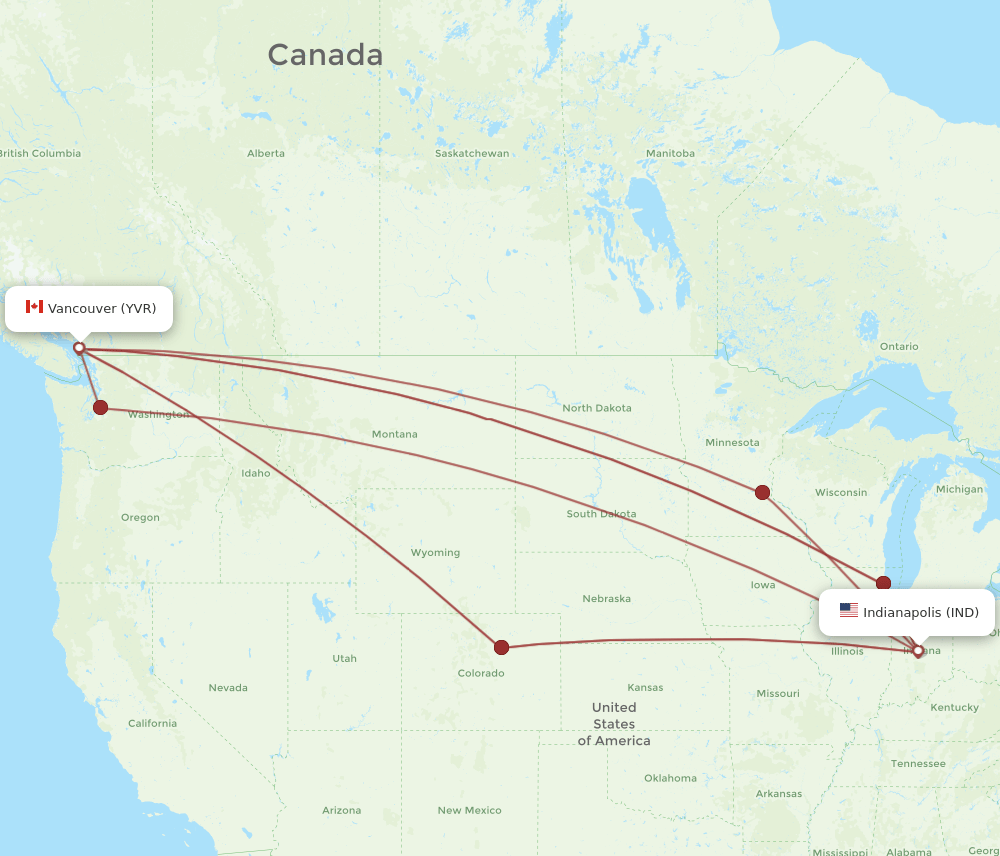 IND-YVR flight routes