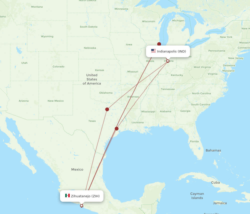 Ixtapa/Zihuatanejo - Indianapolis route map and flight paths
