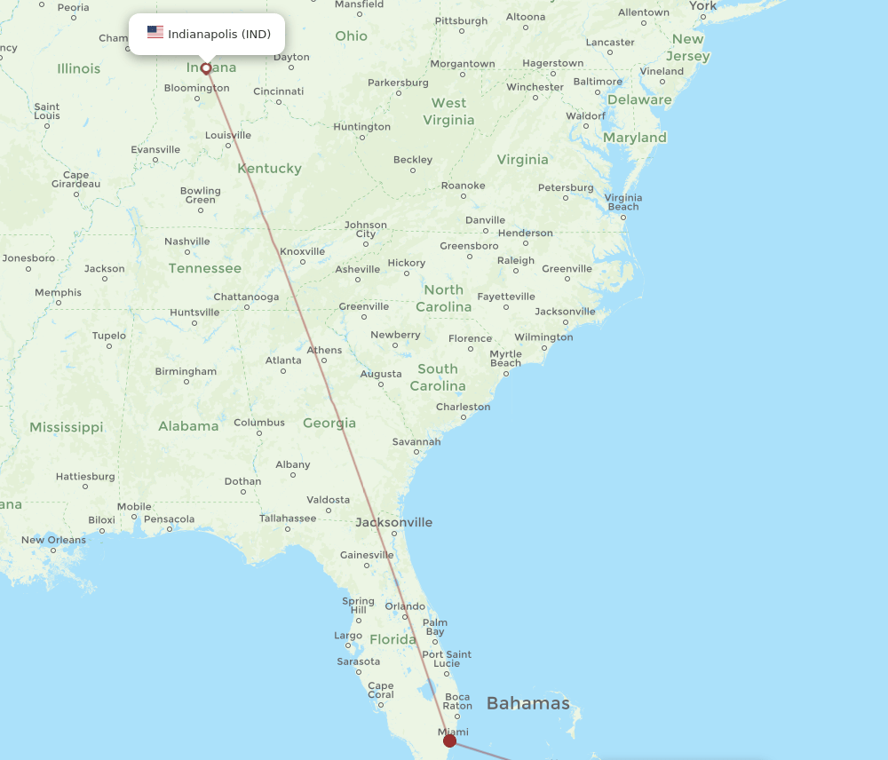 San Salvador - Indianapolis route map and flight paths