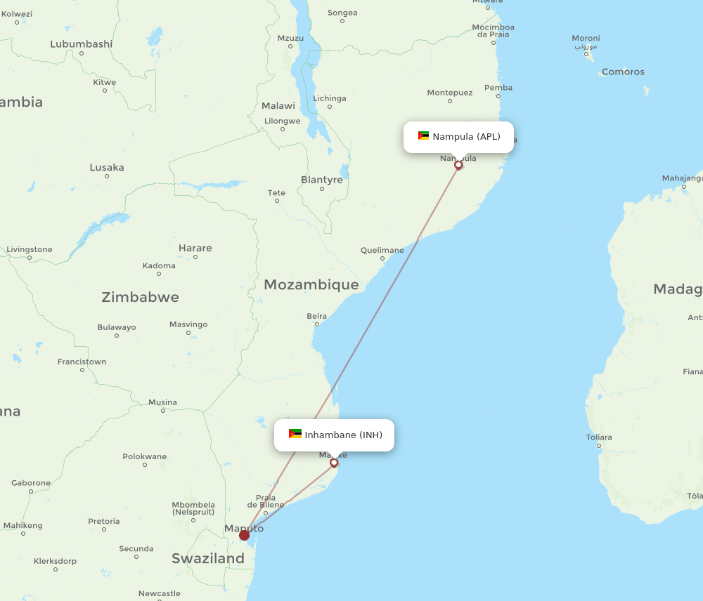 INH to APL flights and routes map