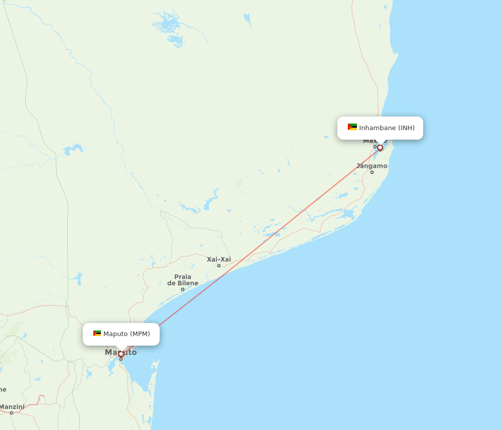 Inhambane - Maputo route map and flight paths
