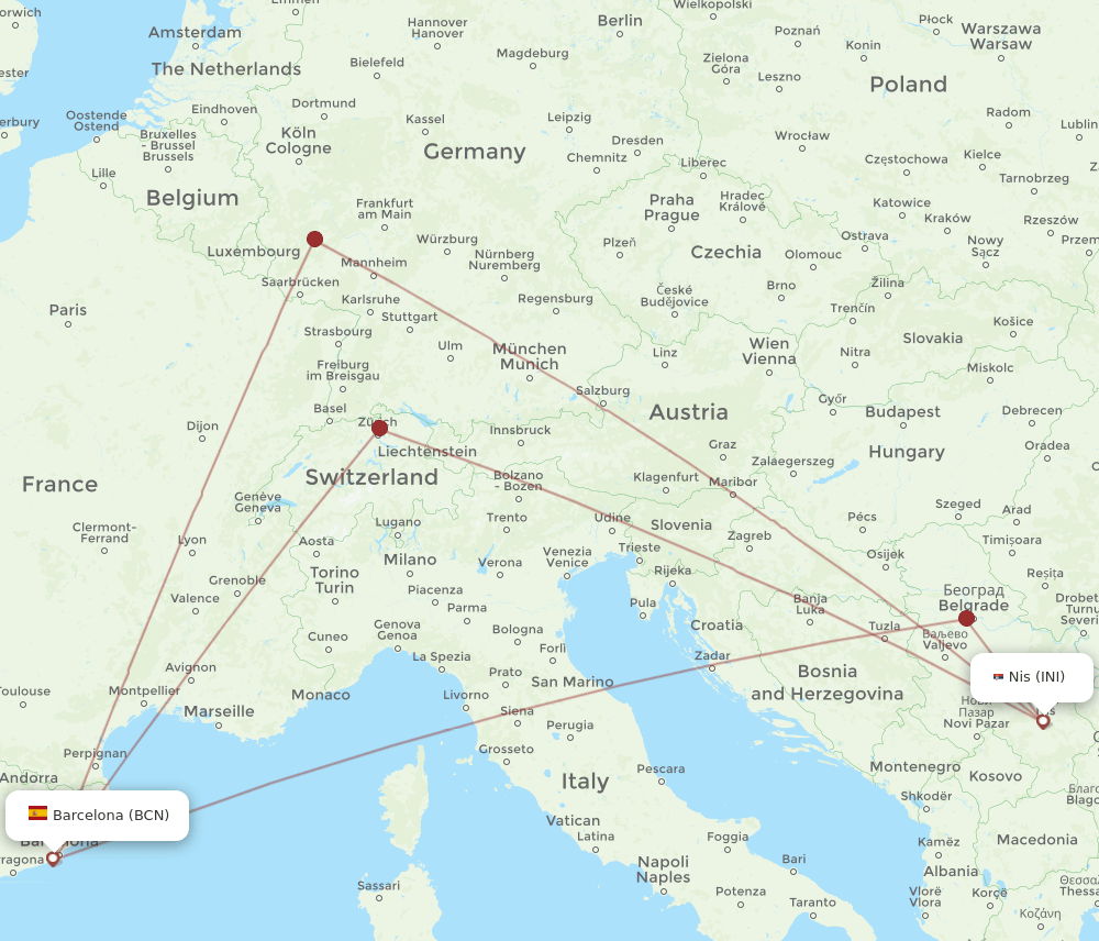 INI to BCN flights and routes map